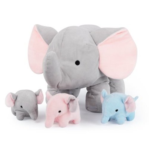 WEIGEDU Elephant Stuffed Animals for Girls Boys Birthday Playmate Gifts- 4 in 1 Plush Toy Mommy Elephant PlaySet with 3 Babies Doll Surprise Toys, 14 inches