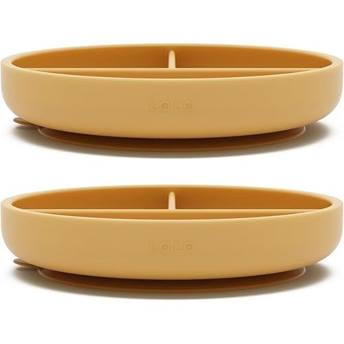 Lalo Suction Plates - 2 Pack, 100% Silicone Non-Toxic BPA-Free Baby Plates with Suction Base To Prevent Accidental Tip-Overs - Suction Plates for Toddlers With Three Divided Sections - Honey