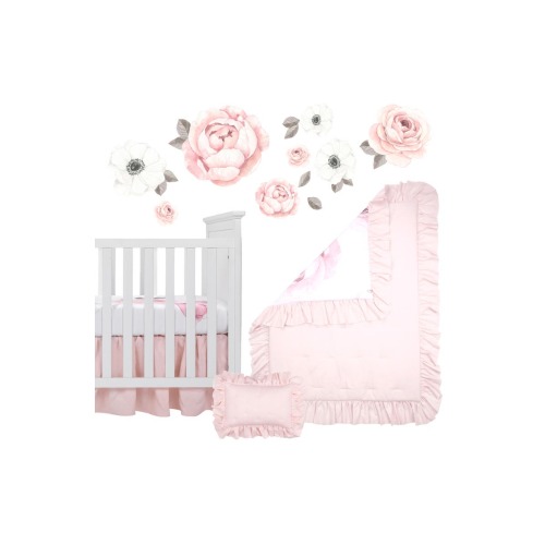 Floral Garden Watercolor Linen 5-Piece Baby Crib Bedding Set