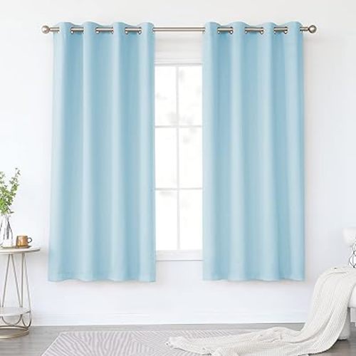 KEQIAOSUOCAI Light Blue Blackout Curtains 63 Inch Length for Boys Room Nursery - 2 Panels Grommet Window Drapes Thermal Insulated Curtains Drapes for Kids Bedroom, Sky Blue, 52 x 63 Inches