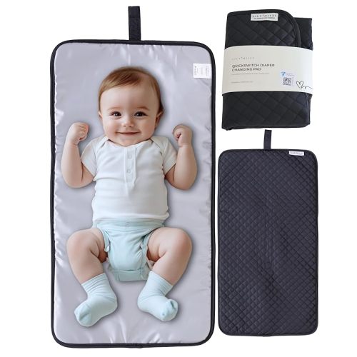 Diaper Changing Pad Portable with Magnetic Latches, Baby Diaper Changing Mat, Travel Pad for Diaper Bag, Baby Essentials, Wipeable & Waterproof Mat (Black Twill, Regular)