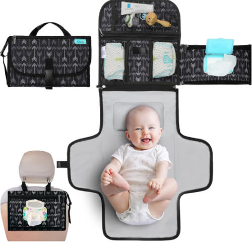 Kopi Baby Portable Diaper Changing Pad - Baby Diaper Changer Travel Bag with Wipes Pocket, Smart Design Portable Changing Mat, Infant Travel Station Kit, Gift for Newborn Girl & Boy - Black Arrows