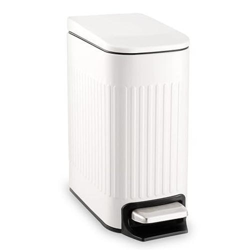 TrashAid Slim Bathroom Trash Can with Lid Soft Close, 6 Liter/1.6 Gallon Stainless Steel Small Garbage Can with Removable Inner Bucket, Step Pedal, Slim Wastebasket for Toilet, Office, Bedroom, White