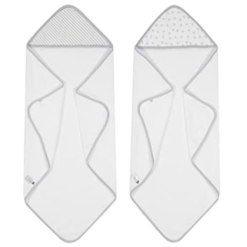 Just Born Boys and Girls Newborn Infant Baby Toddler 2-Piece Hooded Bath Towel, Grey/White, One Size
