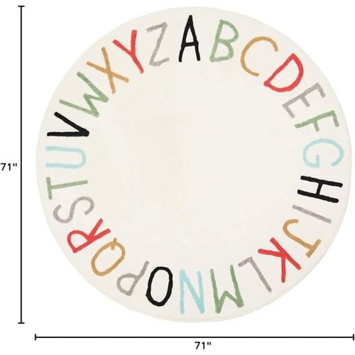 Topotdor Rainbow Round Kids Play Rug Alphabet Nursery Area Rug Extra Large Soft Crawling Play Mat for Children Toddlers Bedroom (71 inch, Multi Color)