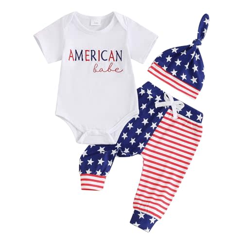 Ayalinggo Newborn 4th of July Outfit Boy Girl Embroidered American Baby Romper Red Blue Pants Preemie Fourth July Clothes