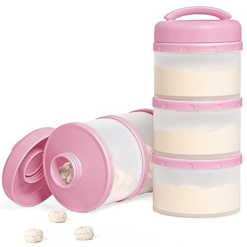 Termichy Stackable Formula Dispenser Portable Milk Powder Container, 2 Pack, Baby Pink