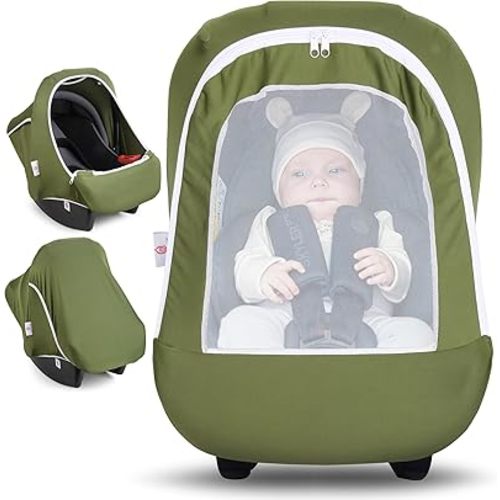 Metplus 2-in-1 Baby Car Seat Cover, Multi Use Cover for Baby Car Seat Canopy with Privacy Sun Shade, Protect Your Baby's Safety Seat with Style, Infant Carrier Covers for Boys & Girls
