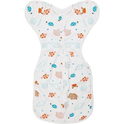 Baby Transitional Swaddle Sleep Sack - Swaddles for Newborns, Cuff Removable Arms Up Design, Free Wearable Blankets with 2-Way Zipper, Underwater World (3-6 Month)