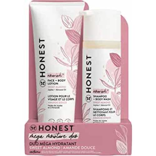 The Honest Company 2-in-1 Cleansing Shampoo + Body Wash and Face + Body Lotion Bundle | Gentle for Baby | Naturally Derived | Sweet Almond Nourish, 18.5 fl oz