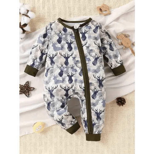 * Pattern Zipper Jumpsuit Romper For Baby Boys