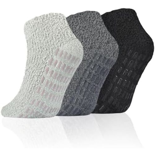 Slipper Socks Women Short Fuzzy Socks with Grips Men Warm Winter Non Slip Home Cozy Hospital Grip Ankle Sock