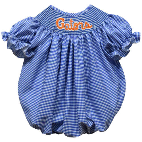 Florida Gators Smocked Blue Gingham Short Sleeve Girls Bubble