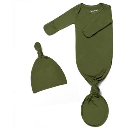 Newborn Baby Knotted Gown, Super Soft Silky Infant Long Sleeve Sleeper for Baby Girl and Boy Sleeping Bag with Hat