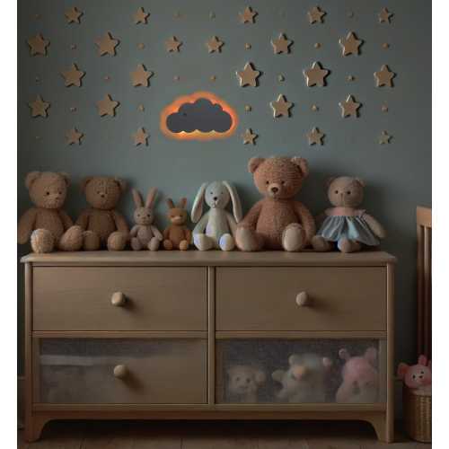 CozyGlow Cloud: Motion-Activated Wooden Night Light with Remote & Wall Mount Kit