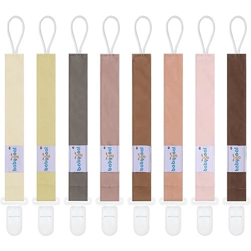 Babygoal Pacifier Clips 8 Pack, Pacifier Holder Clips for Baby Boys and Girls Fits for Most Pacifier, Binkie Styles & Baby Teethers & Toys and Gift-Neutral Color 8PS44