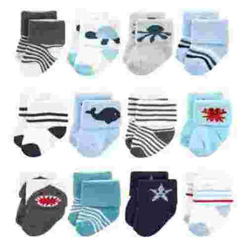 Hudson Baby Infant Boy Cotton Rich Newborn and Terry Socks, Sea Creatures 12Pk, 0-6 Months