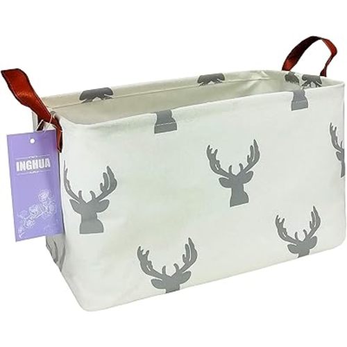 Rectangular Storage Basket Fabric Organizer Bin for Toys,Books,Clothes,Gifts,Pets-Perfect for Home,Office,Nursery,Dorm,Shelf(Rec grey deer)