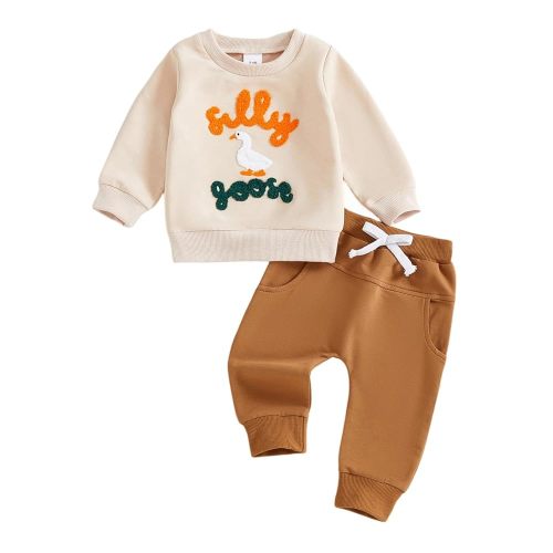 CIYCUIT Baby Boy Outfits Embroidered Sweatshirt Pants Set Fall Winter Clothes