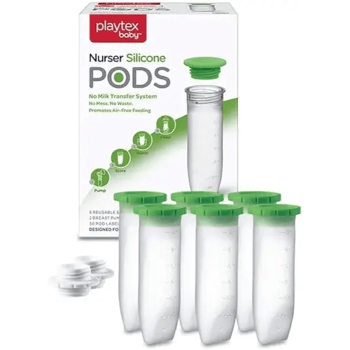 Playtex Baby Nurser Reusable Silicone PODS, 6 Oz (6 Count), Anti-Colic, Gas Reduction, Connects to Breast Pump, Freezer Friendly, Feeding Essentials for Newborn and Breastfeeding Babies