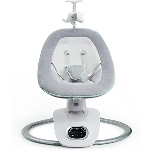 Momcozy CocoSway 3D Baby Swing, Electric Infant Swing with 6 Motions & 4 Speeds, Remote Control, 8 Lullabies, Soothing Comfort for Babies Up to 20 lbs