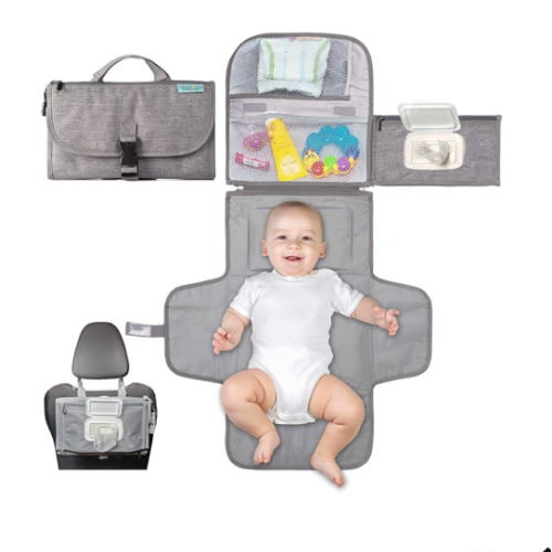 Kopi Baby Portable Diaper Changing Pad - Baby Diaper Changer Travel Bag with Wipes Pocket, Smart Design Portable Changing Mat, Infant Travel Station Kit, Gift for Newborn Girl & Boy - Grey, Classic
