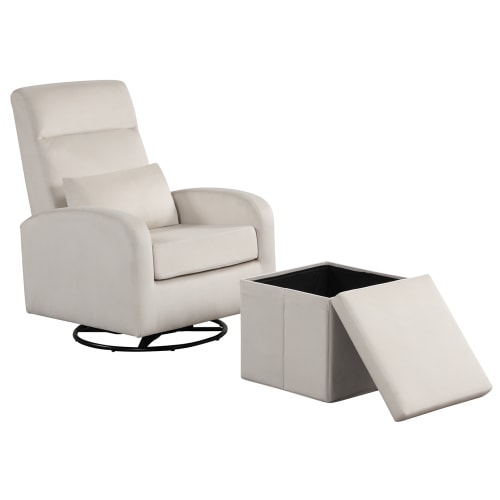 Angel Line Sonia Upholstered Swivel Glider w/ Storage Ottoman, Cream