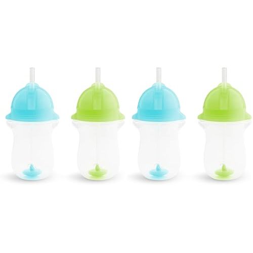 Munchkin Any Angle Weighted Toddler Straw Cups with Click Lock Lid, 10 Ounce, 4 Pack, Blue/Green
