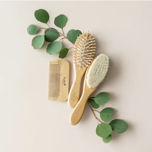 Kyte BABY Bamboo 3-Piece Brush Set - 1 Goat Hair Brush, 1 Wooden Bristle Brush and 1 Bamboo Comb