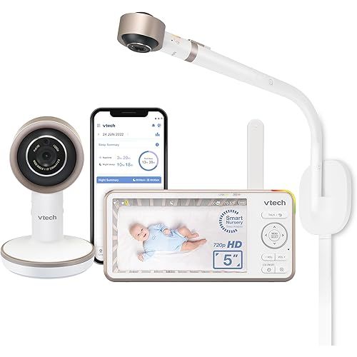 VTech V-Care VC2105 1080p FHD Over-the Crib Mount Smart Baby Monitor 5” 720p LCD Screen,Table Stand,Remote Access,Versatile Placement,Intelligence Detection, Sleep Analysis,18hrs recording,With Wifi