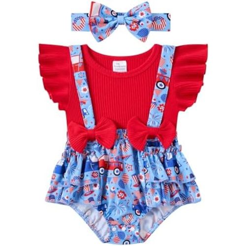 UNICOMIDEA Baby Girls Clothes 0-18 Months Bodysuit Ruffle Sleeve Newborn Outfit Romper with Headband