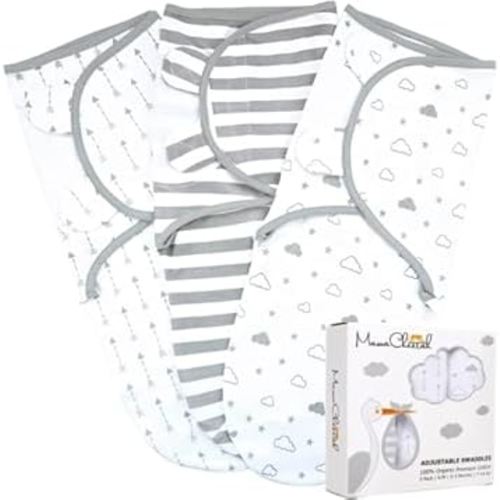 Mama Cheetah Baby Swaddle Sack 3-6 Month, Organic Cotton Swaddling Sleep Sack, Swaddle for Large Babies, Large Swaddle Wrap, Easy Swaddles for Boy Girl, 3-Pack, Grey