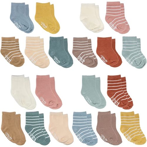 Little Me 20-Pack Newborn Baby Infant & Toddler Unisex Socks, For Baby Girl or Boy, 0/12 & 12/24 Month, Assorted Size Pack, Muted Colors
