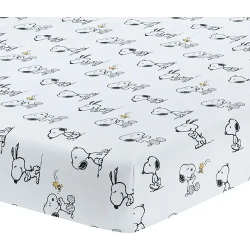 Lambs & Ivy Classic Snoopy 100% Cotton White/Black Fitted Baby Crib Sheet
