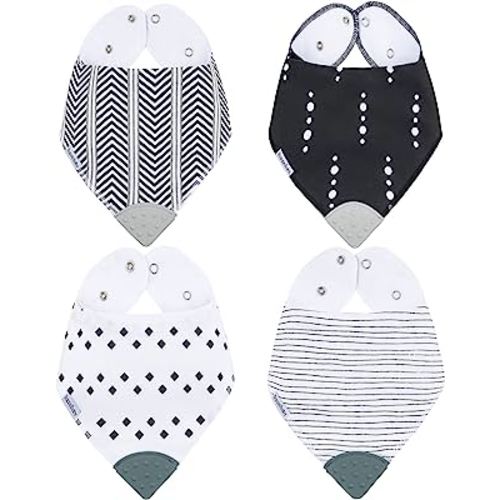 Bazzle Baby Bandana Bib. Teething Bibs with Teether Attached for Natural Teething Relief. Absorbent Cotton & Fleece Drool Bib