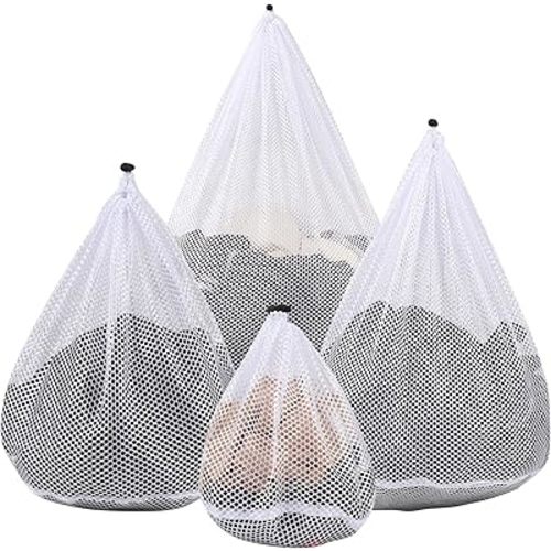 4Pcs Mesh Laundry Bags Washing Machine Mesh Wash Bags for Clothes,Underwear,Lingerie, Bed Linen with Drawstring Closure Sturdy(4 Szie)