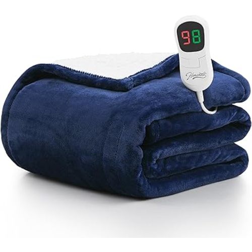 Homemate Heated Blanket Electric Throw - 50"x60" Heating Blanket Throw 1/2/4/6/8 Hours Auto-Off 10 Heat Level Over-Heat Protection Flannel Sherpa Electric ETL Certification
