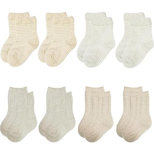 Baby Socks 8-Pack, Infant to Toddler Crew Socks, Soft Breathable Cotton, Reinforced Toe & Easy-On Design