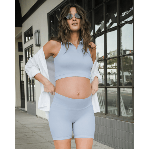 Sublime® Bamboo Collared Maternity & Nursing Longline Bra Top | French Blue - Kindred Bravely