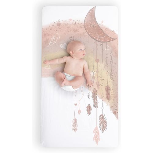 JumpOff Jo - Fitted Crib Sheet, Super Soft 100% Cotton Sheet for Standard Crib Mattresses and Toddler Beds, 28 in. x 52 in, Storytelling Designs - Rainbow Dream Catcher