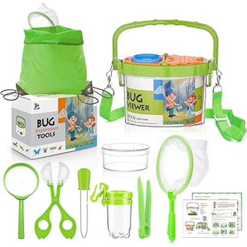 Bug Catcher for Kids - Outdoor Insect Catching Kit with Butterfly Net, Bug Box, and Storage Bag - Non-Toxic Educational Toys for Nature Exploration, for Boys & Girls Ages 3-12