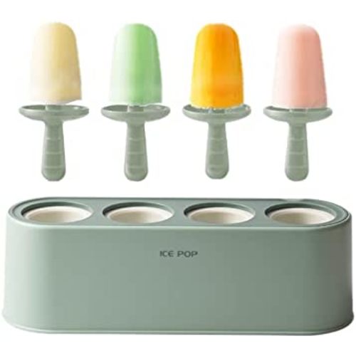 Popsicle Mold with 4 Pops, Silicone Ice Cream Molds Reusable Ice Pop Makers Easy Release Popsicle Tray for DIY Ice Cream Homemade Ice Pop (Green)