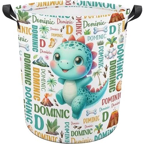 Custom Dinosaur Laundry Baskets,Personalized Dinosaur Laundry Basket,Personalized Gifts,Customize Baby Name Laundry Hamper for Kids Adults,Collapsible Clothes Storage Organizer,S-16.5"X 13.8"