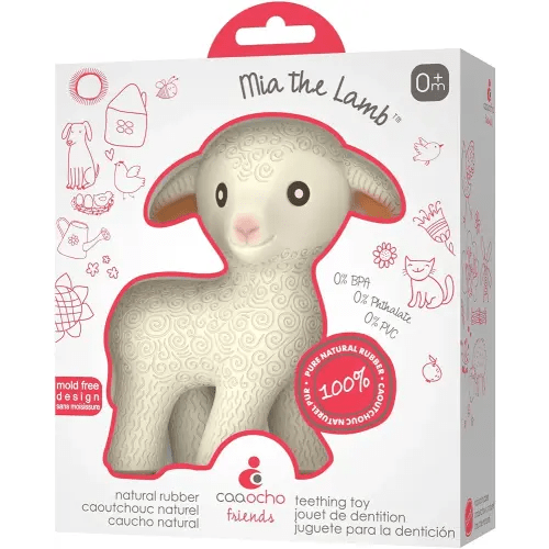 CaaOcho Pure Natural Rubber Teething Baby Toy - Mia The Lamb Teether for Babies, BPA Free Baby Toy, All Natural Teething Toys for Babies 0-6, Safe and Fun Molar Teether Toy