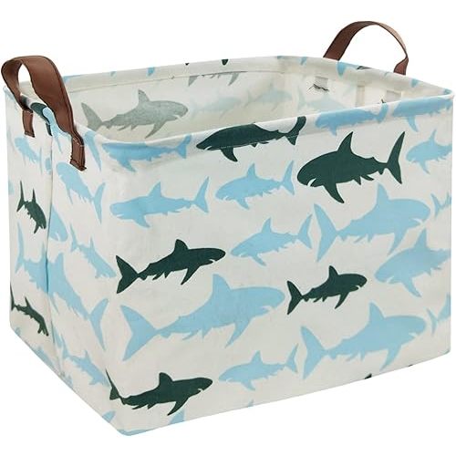 HIYAGON Baby Kids Storage Basket Shark Gift Basket Empty Boys Toy Storage Bin Organizer Box Rectangular Room Decor for Home,Books(Blue Shark)