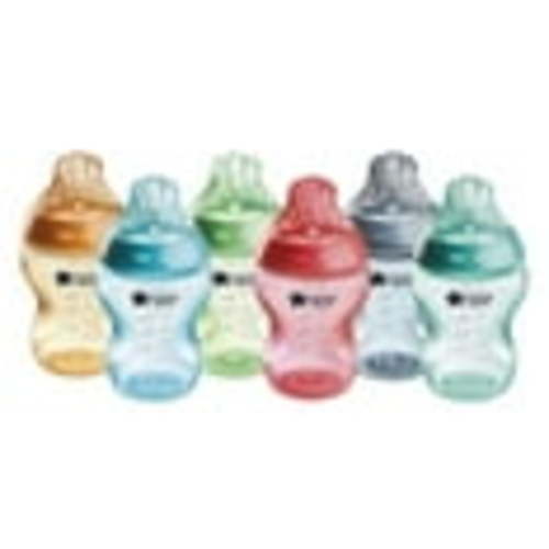 Tommee Tippee Anti-Colic Silicone Baby Bottles, 9oz, 0 month+, Natural Latch, Self-Sterilizing, Fiesta, Pack of 6