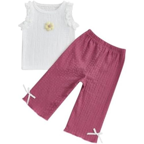 Baby Girl Summer Outfits 2Pcs Sleeveless Ruffle Tank Tops Pants Set 6 9 12 18 24 Months 3 4 T