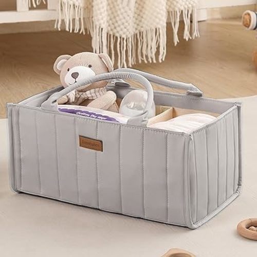 Baby Diaper Caddy Organizer,Baby Basket for Baby Shower, Nursery Storage Basket and Car organizer for Diapers, Baby Registry Search Gift, Newborn Essentials Must Haves for Boys Girls(Grey)
