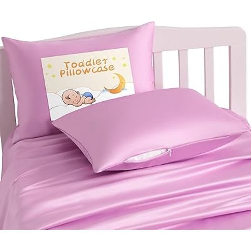 NTBAY Zippered Silk Satin Toddler Pillowcases - 2 Pack Hidden Zipper 13x18 Pillowcases - Luxury and Silky Baby Travel Pillow Covers, Light Pink