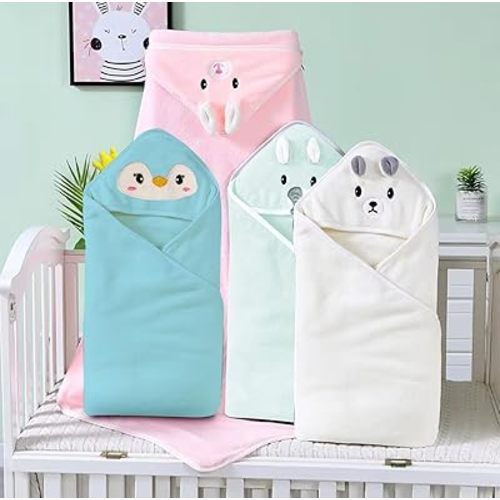 4 Pack Fleece Baby Towels with 4 Matching Wash Cloths, Newborn Bath Set, Baby Bath Essentials, Hooded Baby Towels, Baby Robe, Baby Beach Towel